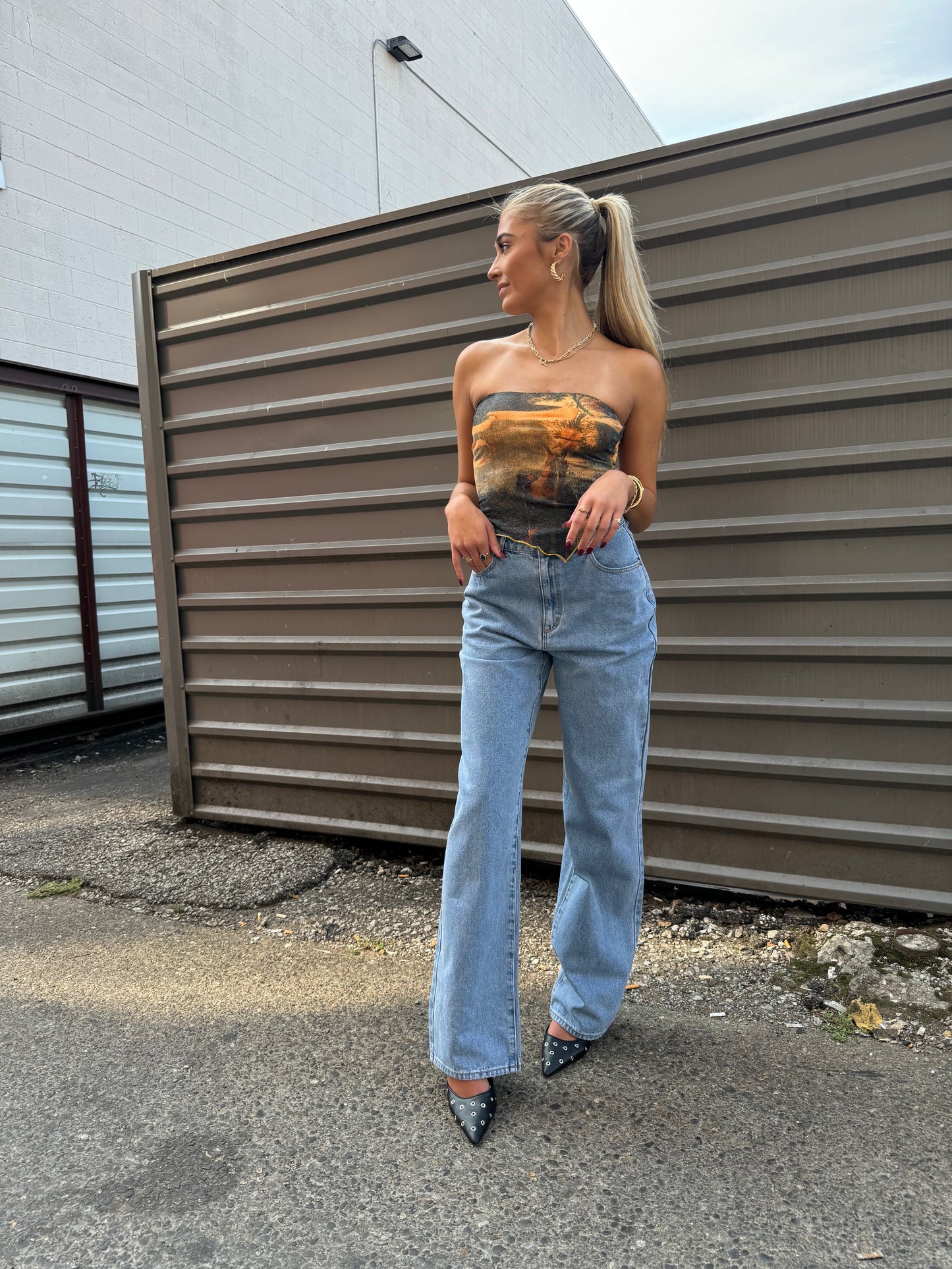 mesh asymmetrical tube top