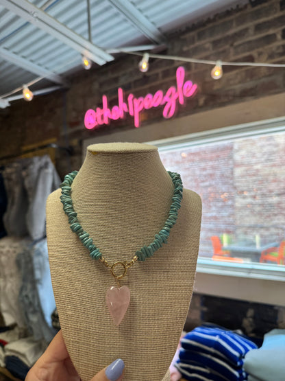 FARRAH B REBEL HEART BEADED NECKLACE X TURQUOISE