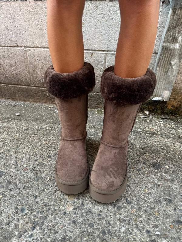 tall brown shearling boot
