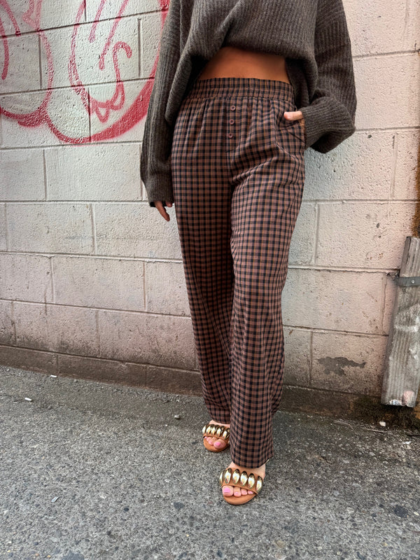 brown plaid boxer pajama pants