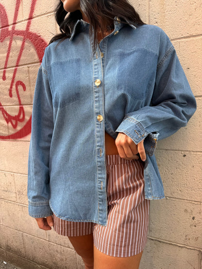 DENIM ON TOP BUTTON UP