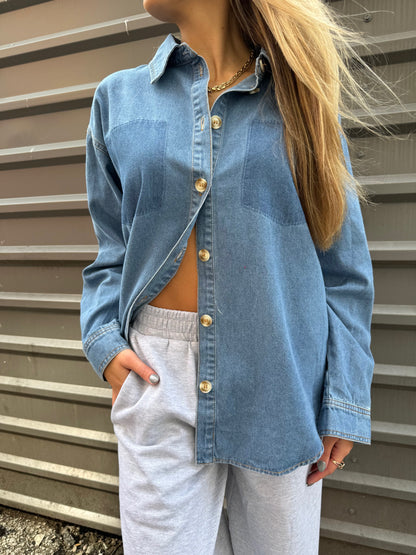 DENIM ON TOP BUTTON UP