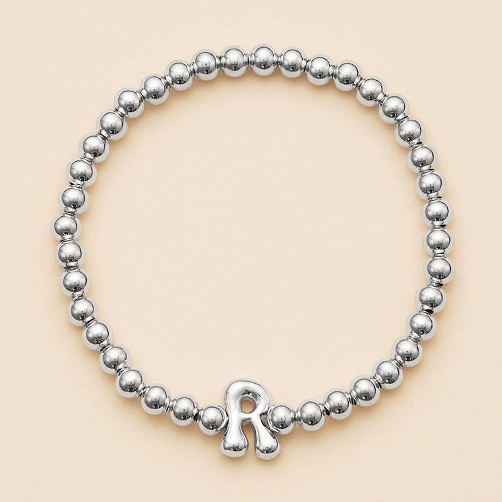 BUBBLE INITIAL BEADED BRACELET X SILVER