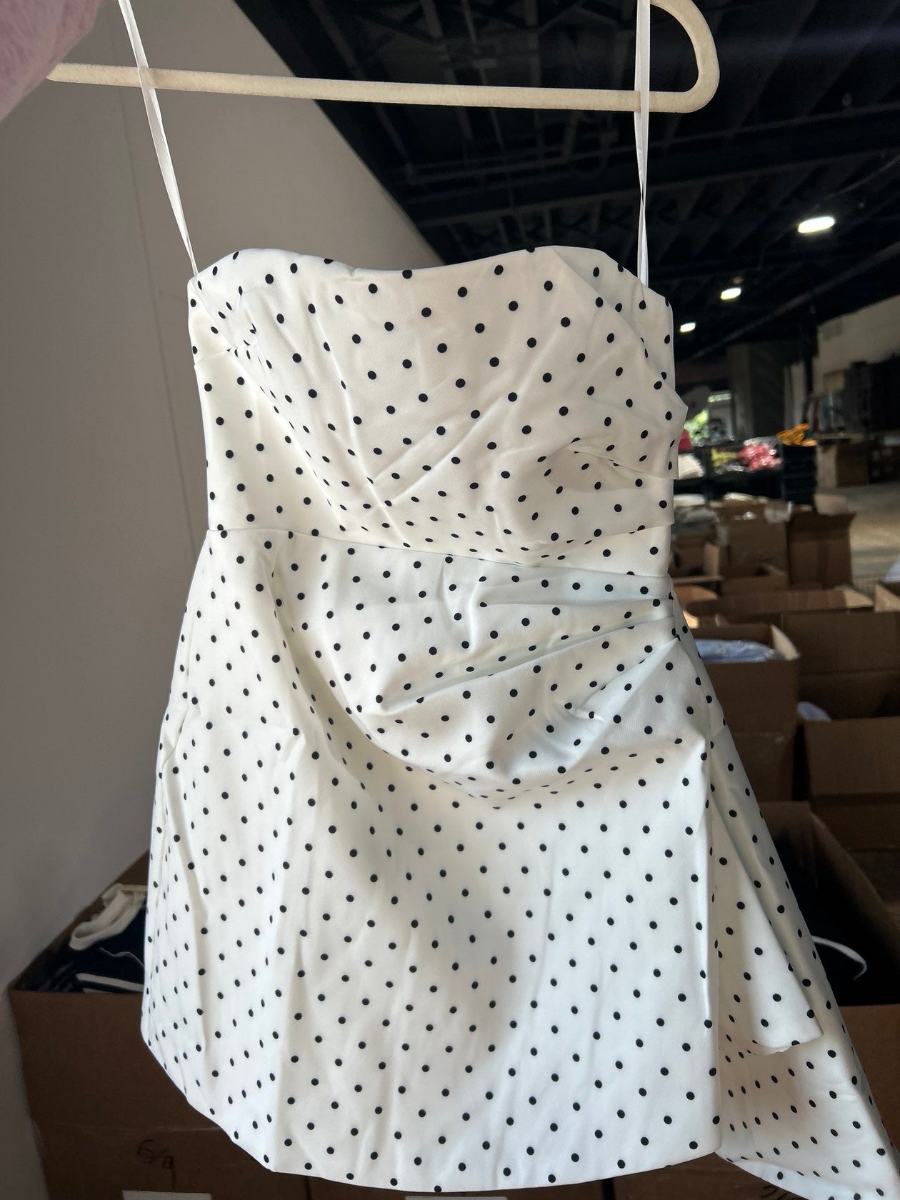 MIDNIGHT DOT STRAPLESS MINI DRESS