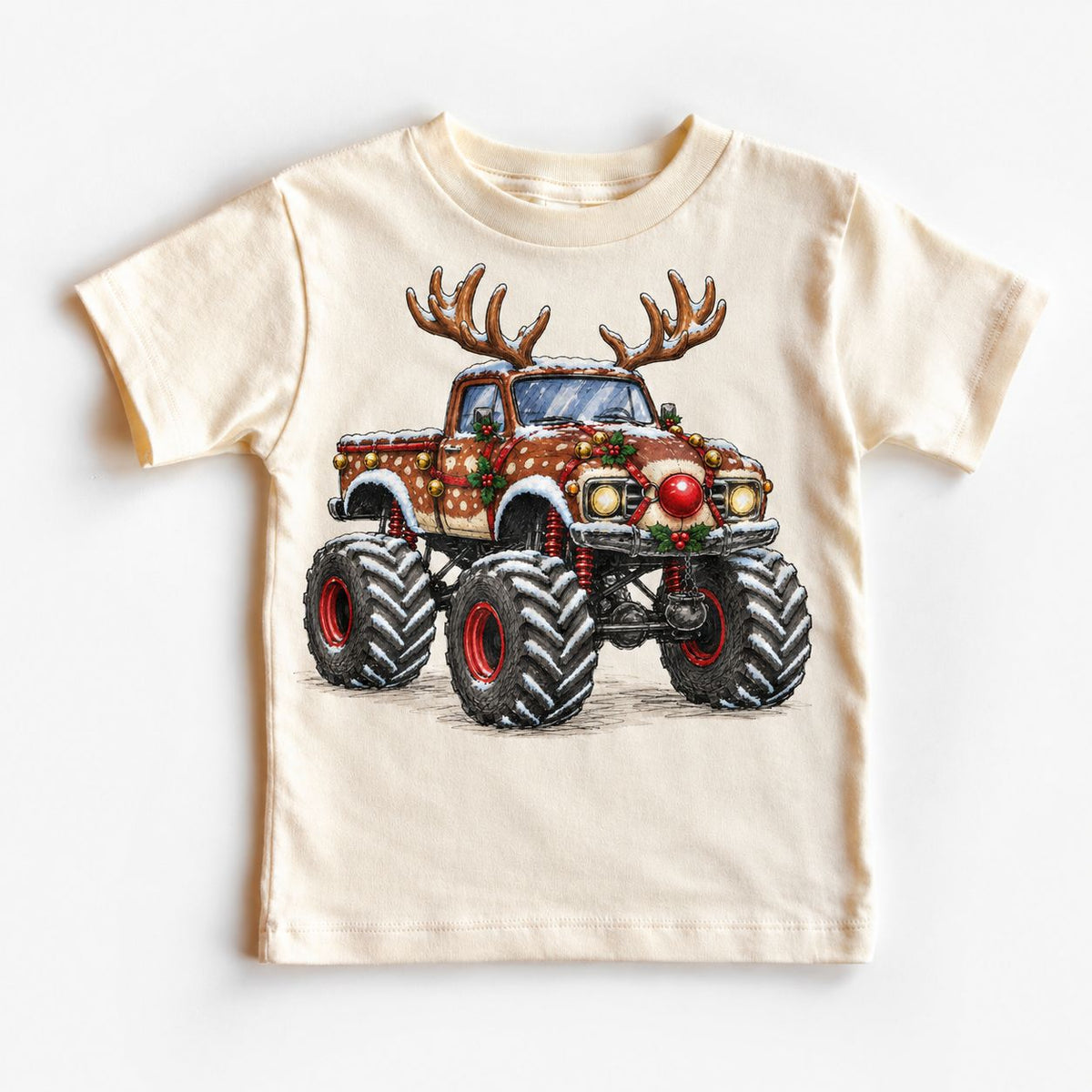 REINDEER MONSTER TRUCK CHRISTMAS GRAPHIC TEE