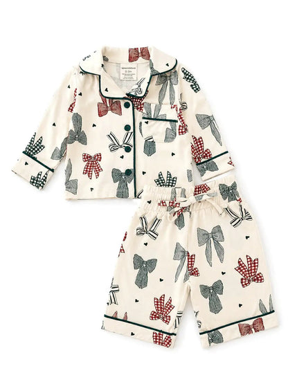 COUNTRY CHRISTMAS BOW MATCHING PAJAMA SET