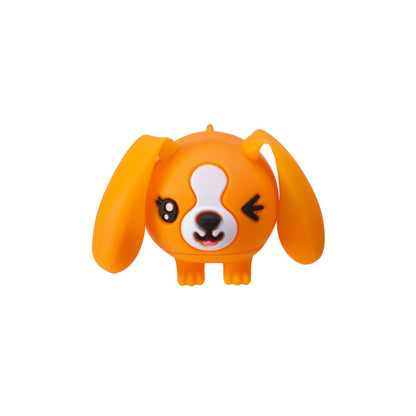 Orange cartoon dog rubber toy figure with floppy ears and winking face