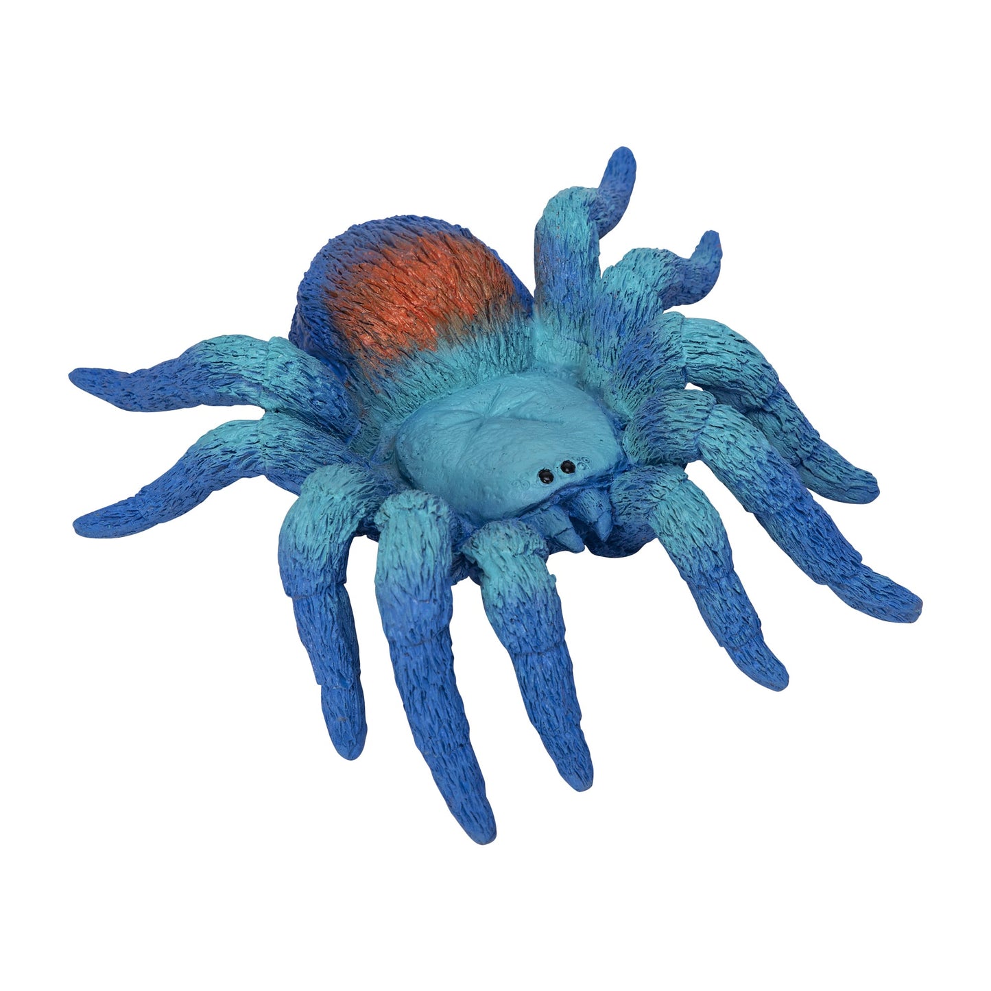 Blue and orange tarantula spider hand puppet toy with textured fur detail
