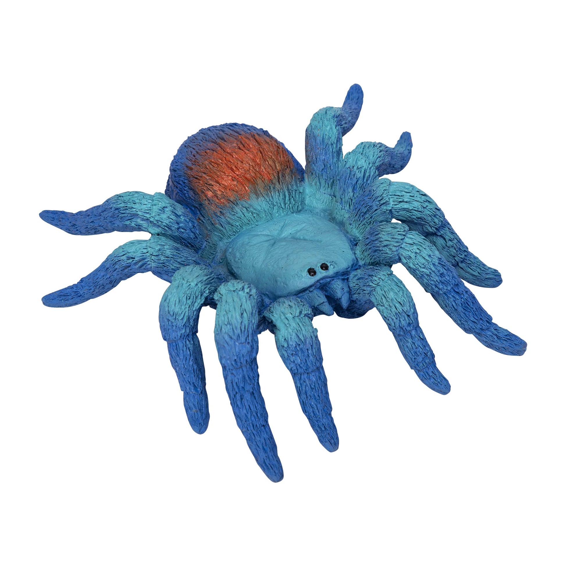 Blue and orange tarantula spider hand puppet toy with textured fur detail