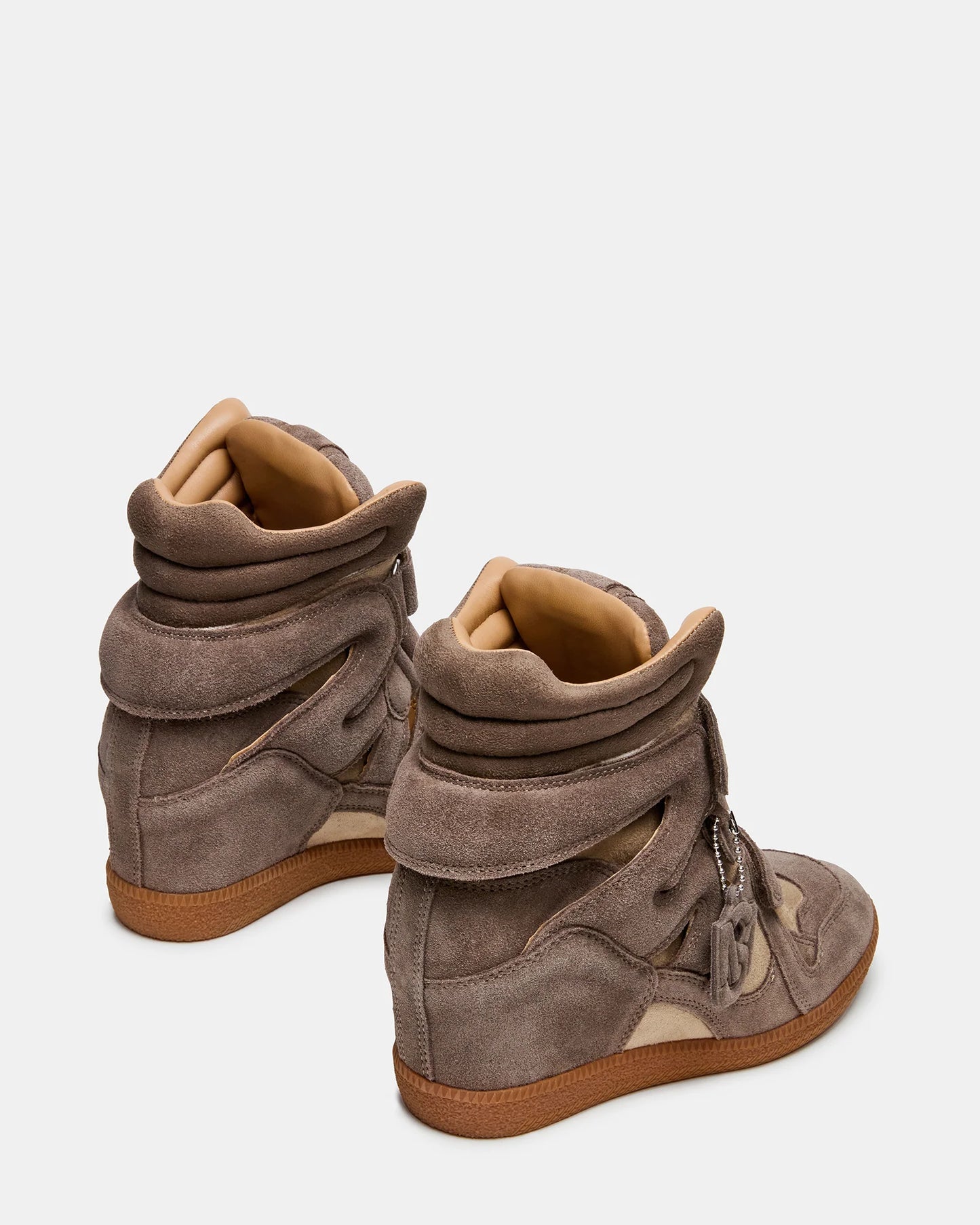 STEVE MADDEN MAVIS HIGH-TOP VELCRO WEDGE SNEAKER X TAUPE SUEDE