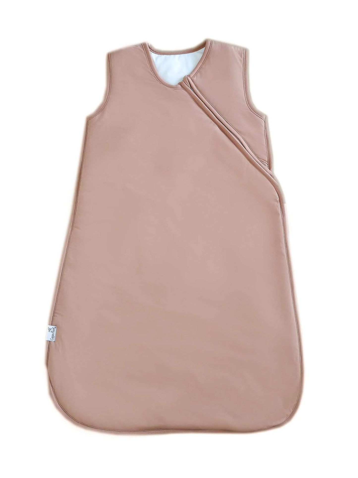Copper Pearl Cloud baby sleep bag in warm pecan tan with diagonal zip closure