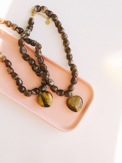 BÉLJOY JADE STONE HEART NECKLACE X BROWN