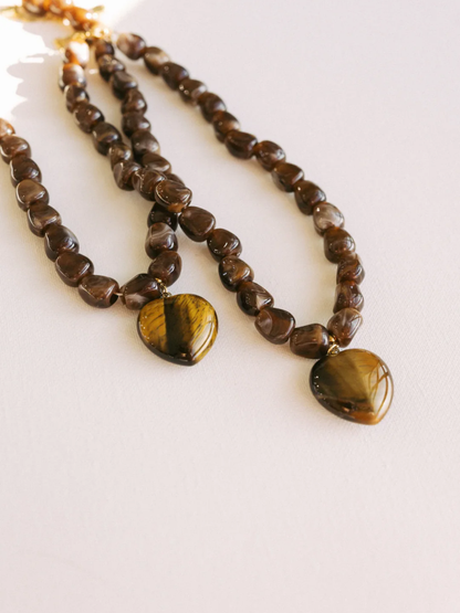 BÉLJOY JADE STONE HEART NECKLACE X BROWN