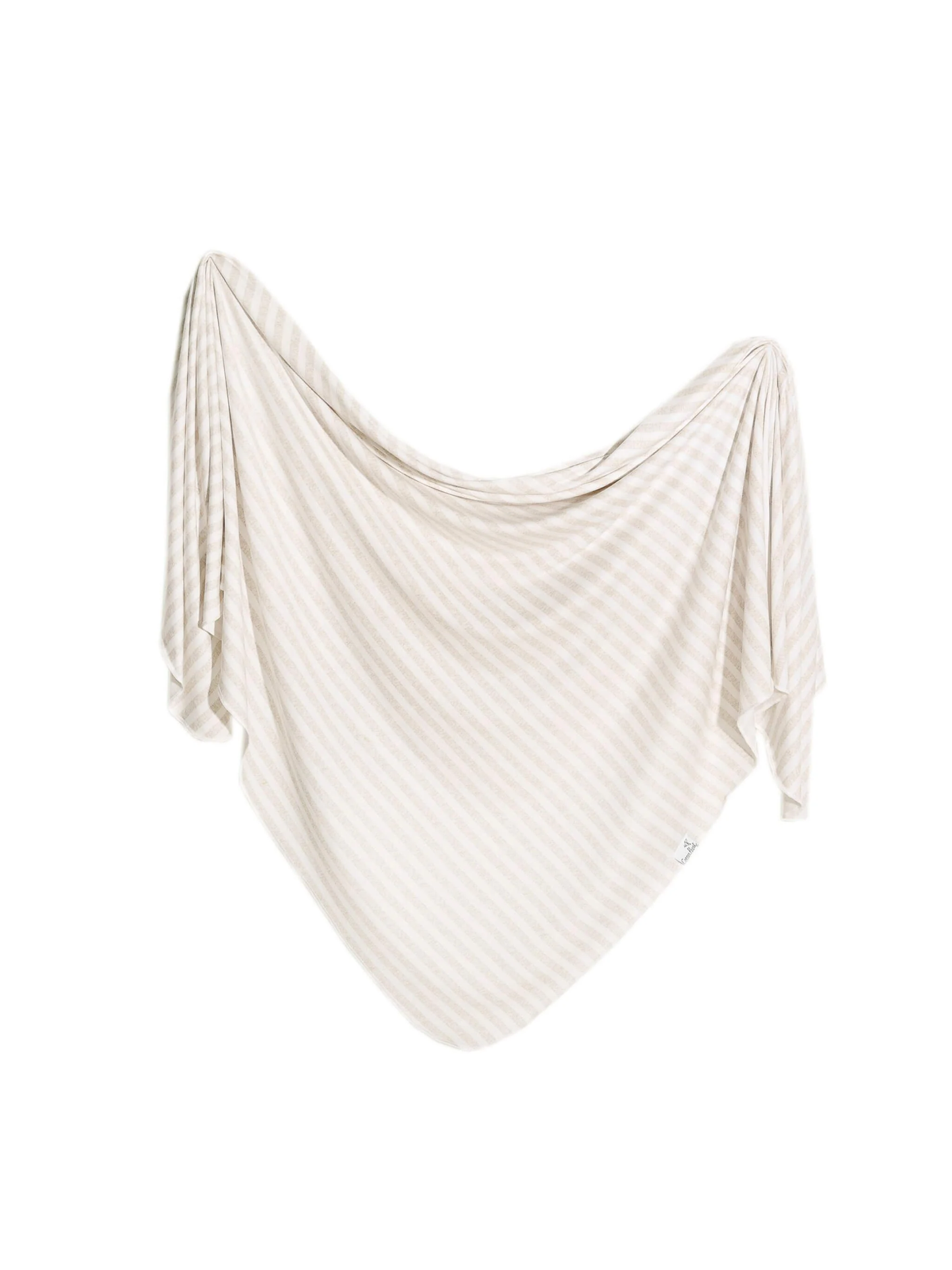 Copper Pearl knit swaddle blanket in beige and white diagonal stripes
