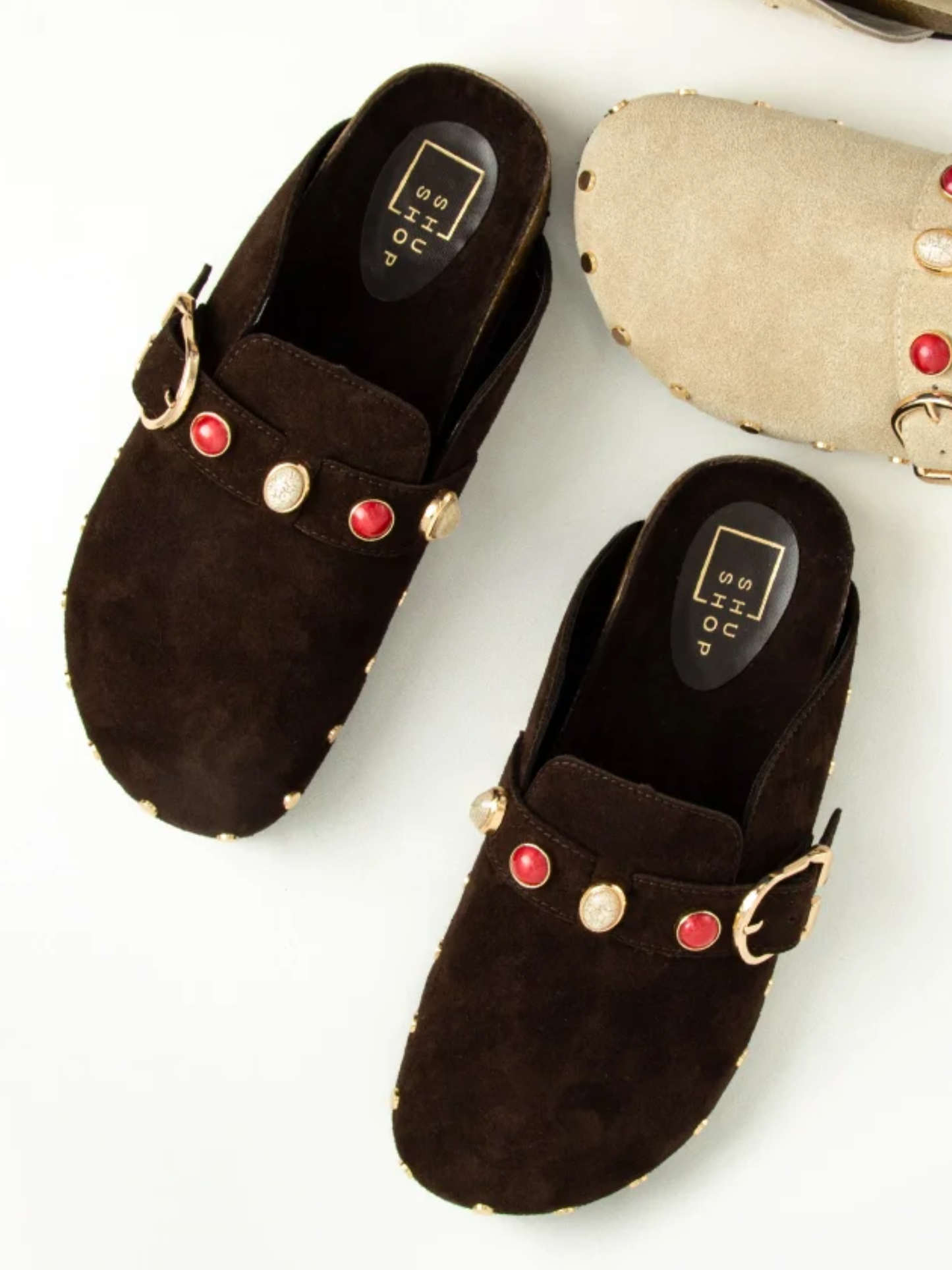 TINA STUDDED CLOG X BROWN SUEDE