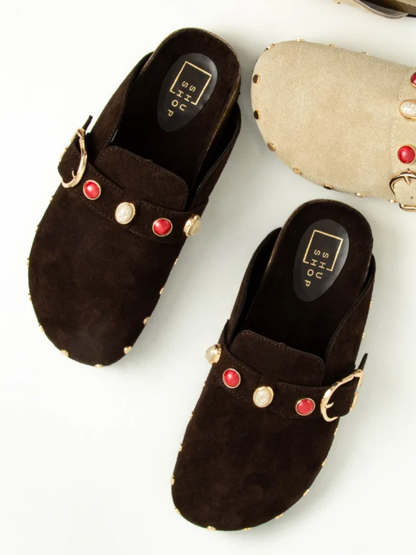 TINA STUDDED CLOG X BROWN SUEDE