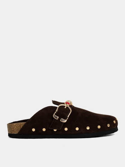 TINA STUDDED CLOG X BROWN SUEDE