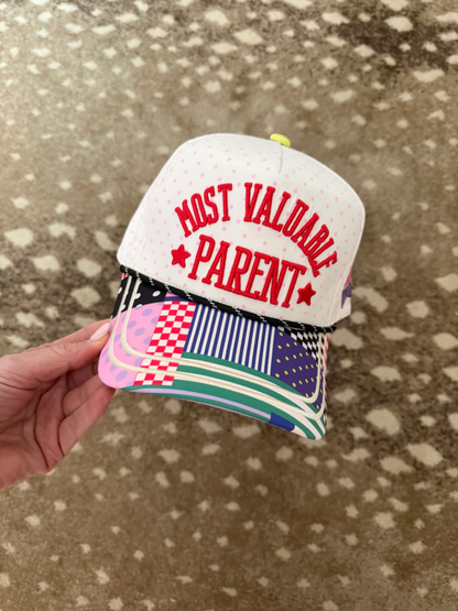 MOST VALUABLE PARENT PATCHWORK TRUCKER HAT