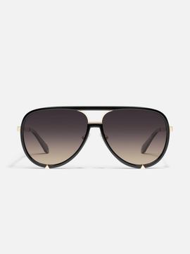 Black aviator sunglasses with gradient lenses and gold double bridge accent