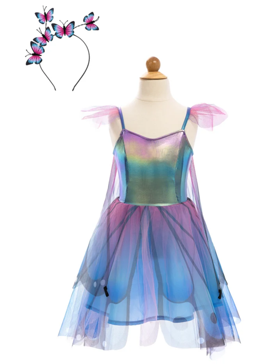 Blue purple iridescent butterfly tulle dress with pink wings and butterfly headband