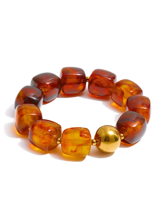 béljoy pebbles stretch bracelet in brown stretch bracelet rich brown acrylic beads with 18k gold plated accent