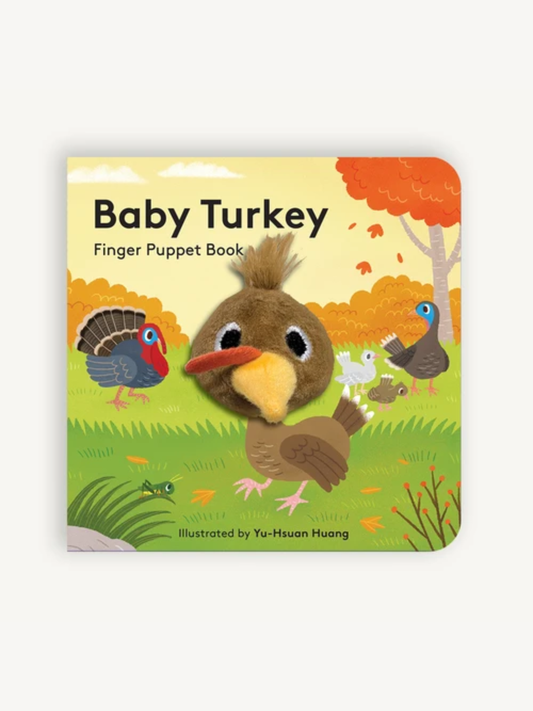 Baby Turkey finger puppet board book with plush turkey head puppet on cover