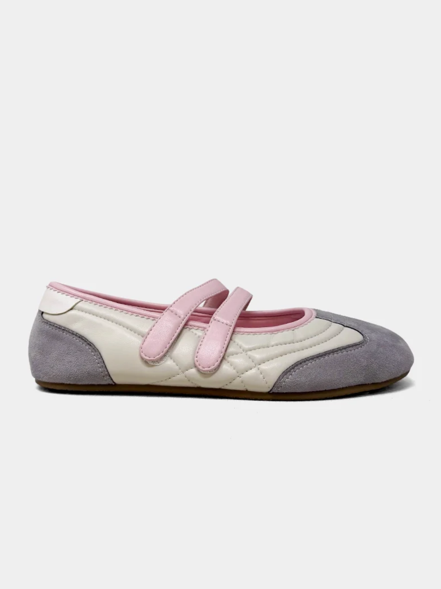 cream grey and pink mary jane ballet flat sneaker