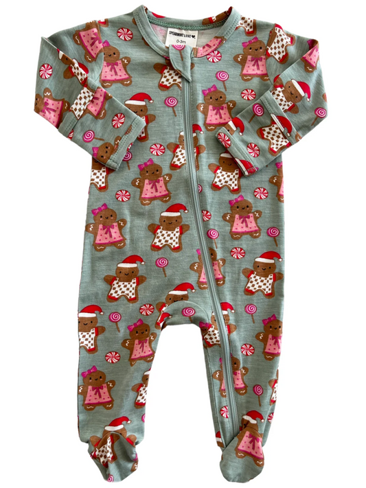 2-WAY ZIP FOOTIE X GINGERBREAD FRIENDS GREEN