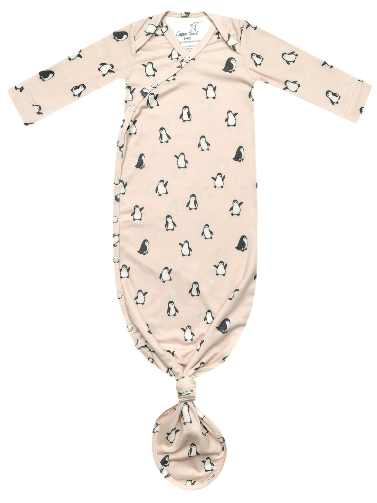 COPPER PEARL NEWBORN KNOTTED GOWN IN PENGUINS