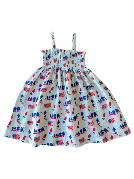SMOCKED TUBE DRESS X BLUE 4TH OF JULY