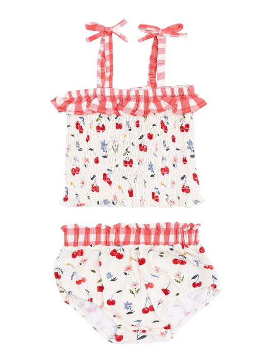 SMOCKED RUFFLE TOP & BLOOMER X WATERCOLOR CHERRIES