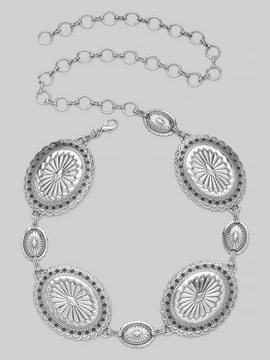silver floret oval concho chain belt