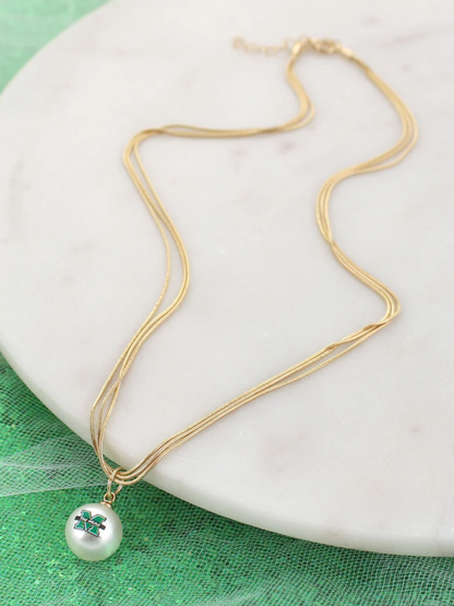 MARSHALL PEARL LOGO LAYERED NECKLACE