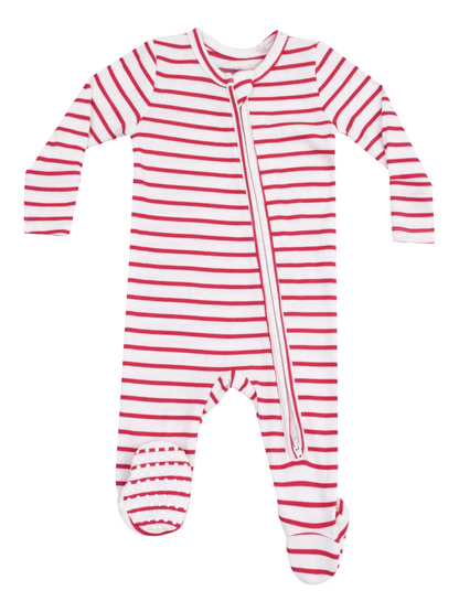 2-WAY ZIPPER FOOTIE X STRIPE VINTAGE RED