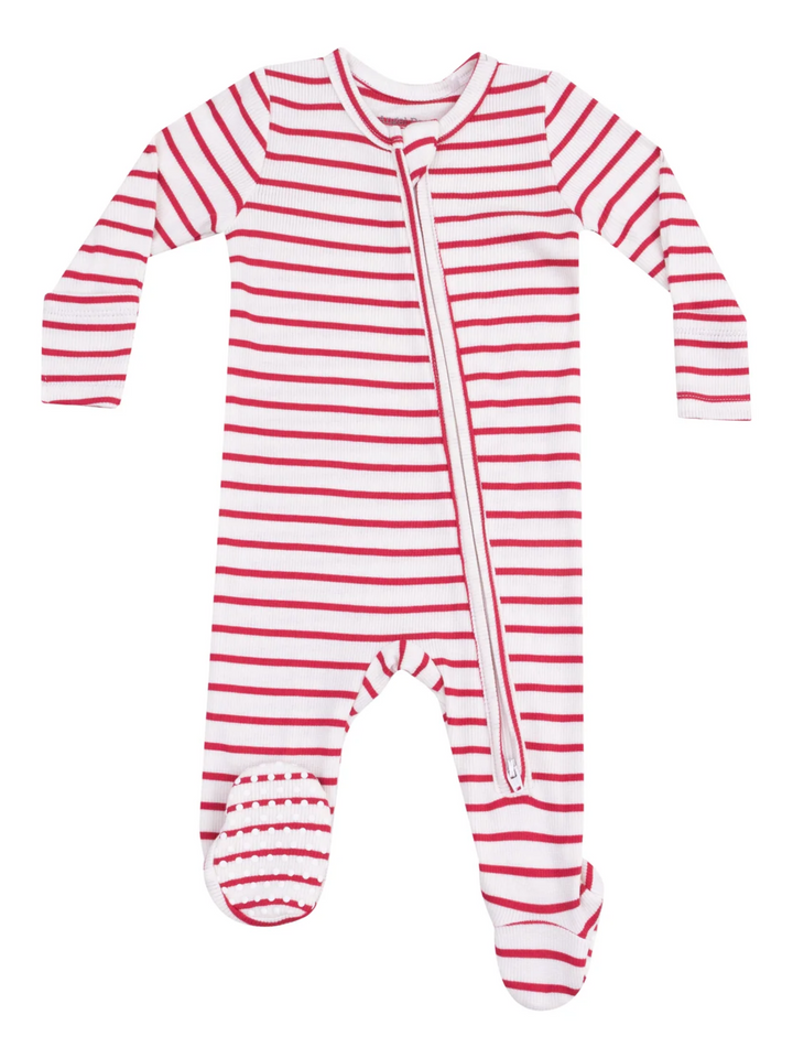 2-WAY ZIPPER FOOTIE X STRIPE VINTAGE RED