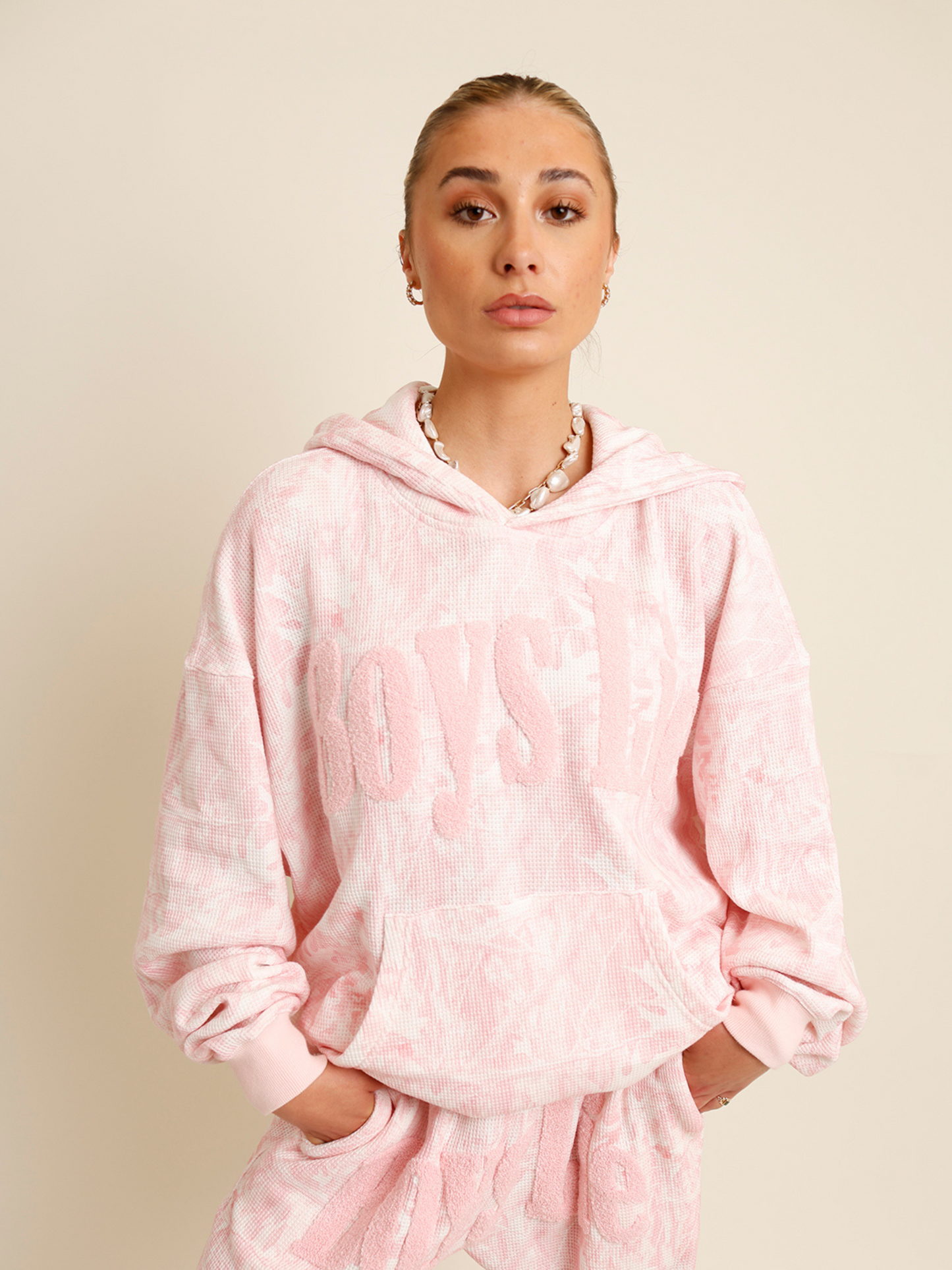 Pink camo "boys lie" waffle hoodie 