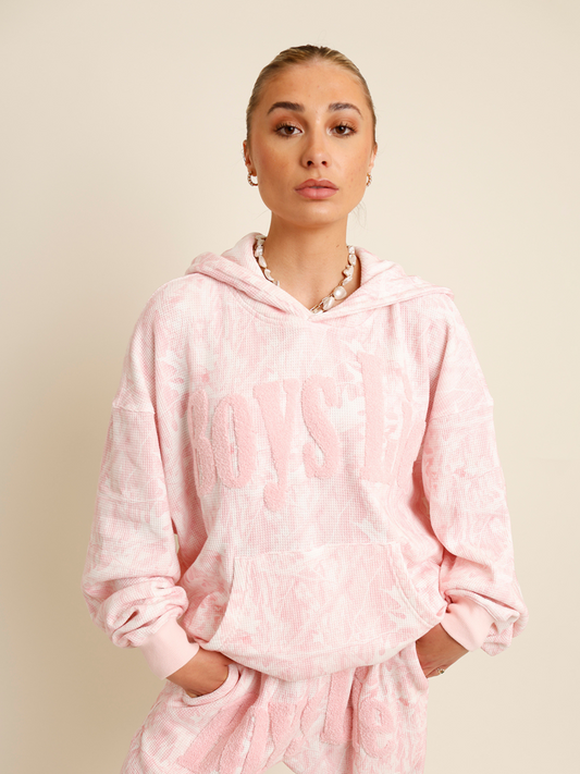 Pink camo "boys lie" waffle hoodie 