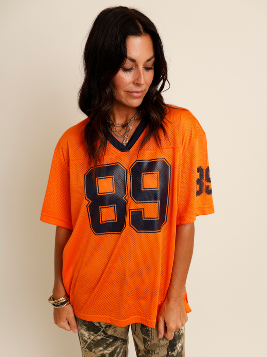 orange and navy "89" jersey 