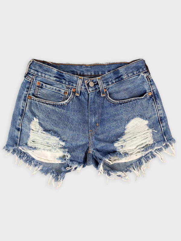LEVI'S UPCYCLED LOW RISE FRAYED DENIM SHORTS