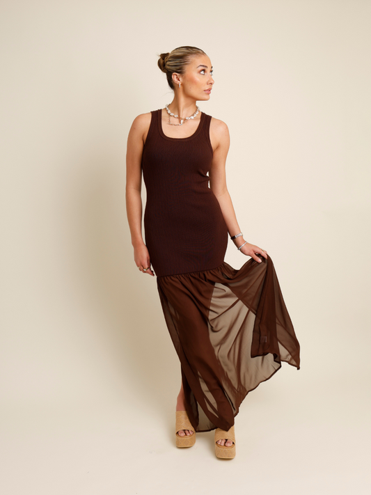 brown midi sheer dress