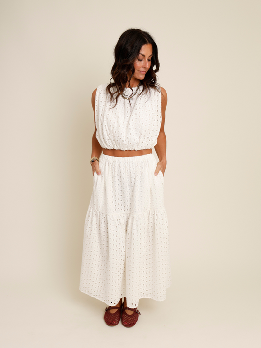 ASTR THE LABEL NALLEY EYELET MIDI SKIRT