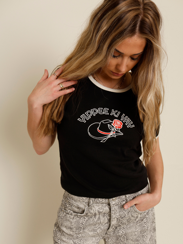 black cowboy hat baby tee