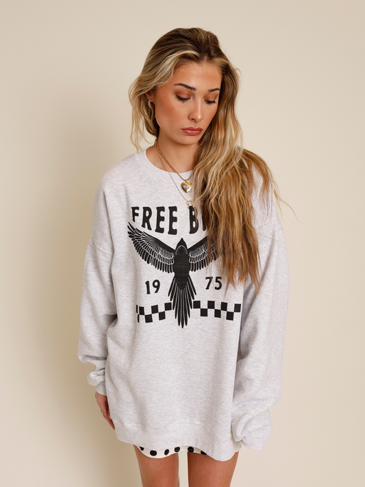 grey free bird 1975 graphic crewneck
