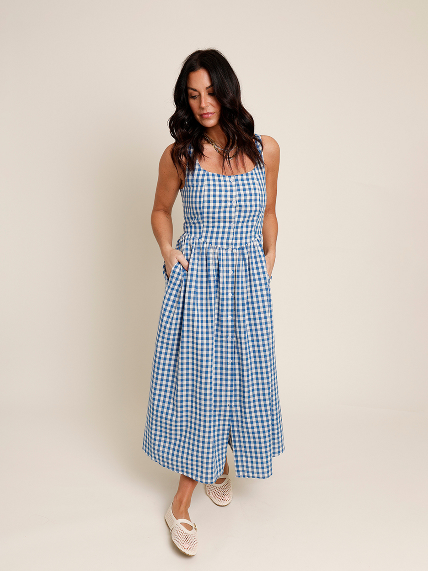 SAILING DAY GINGHAM MIDI DRESS