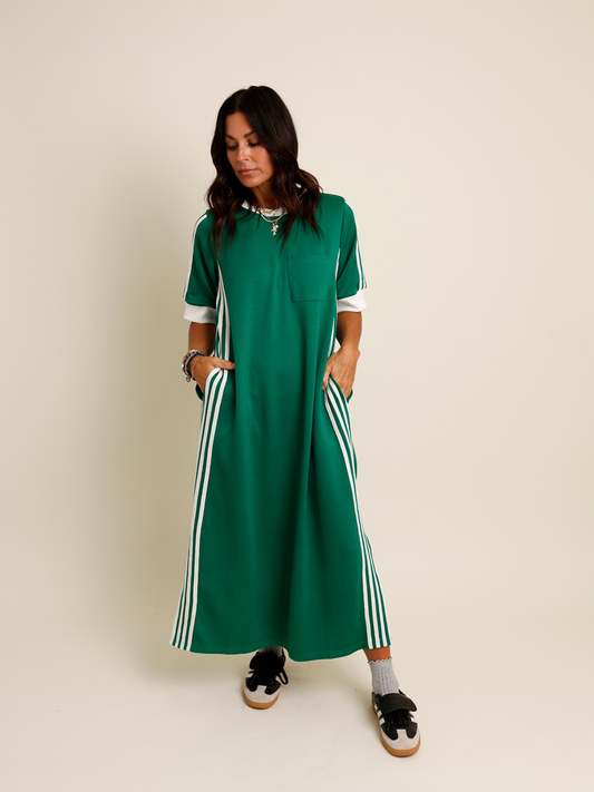 Green midi jersey track dress 