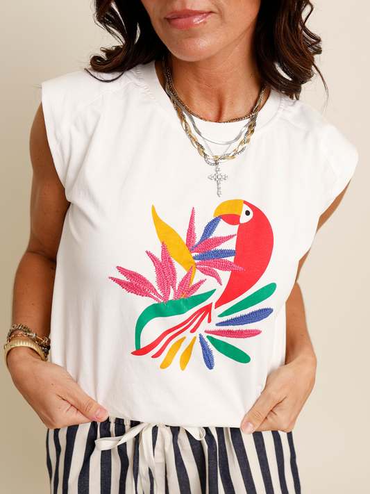 white tropical rio muscle tee 