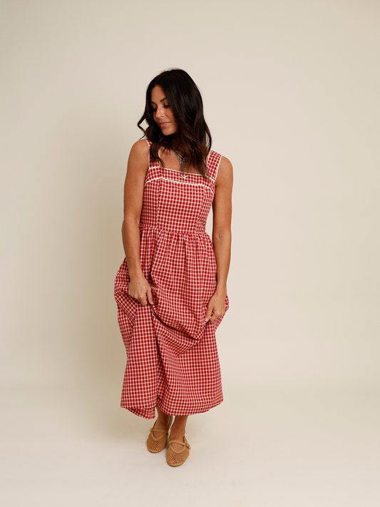 CHERRY PIE GINGHAM MIDI DRESS