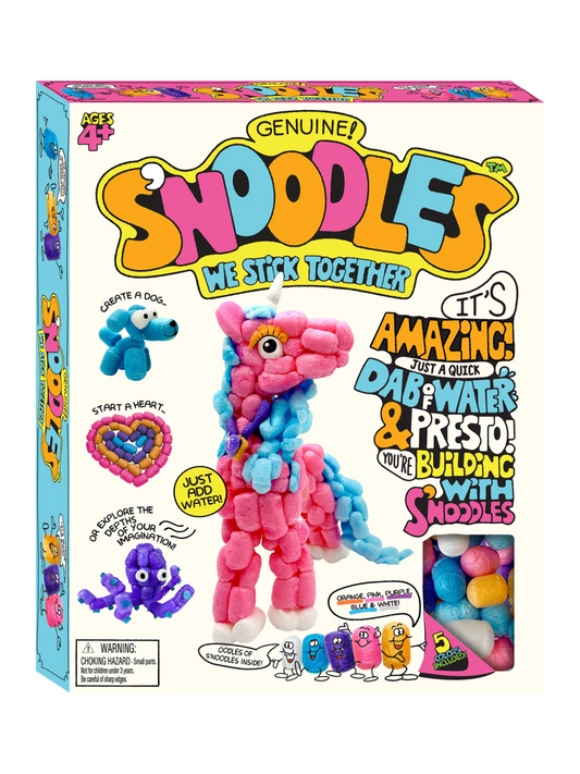 Colorful craft kit box featuring pink unicorn figure made of small fuzzy beads