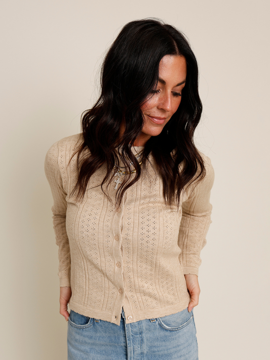 tan button front fitted cardigan