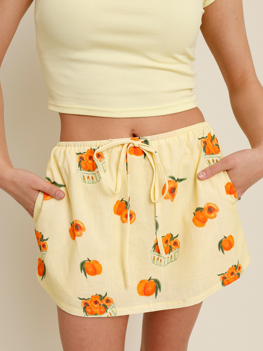 yellow peach print mini skirt 